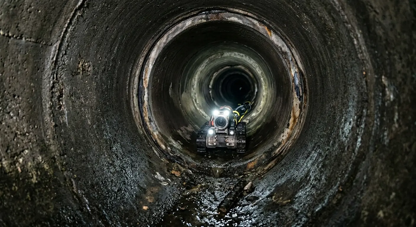 Robotic sewer camera inspecting pipe interior for Drain Snake Service in Ridgefield Park village